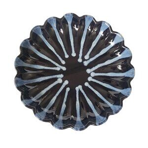 Vintage Huronia Canada Large Art Pottery Platter Black & Blue Drip Glaze